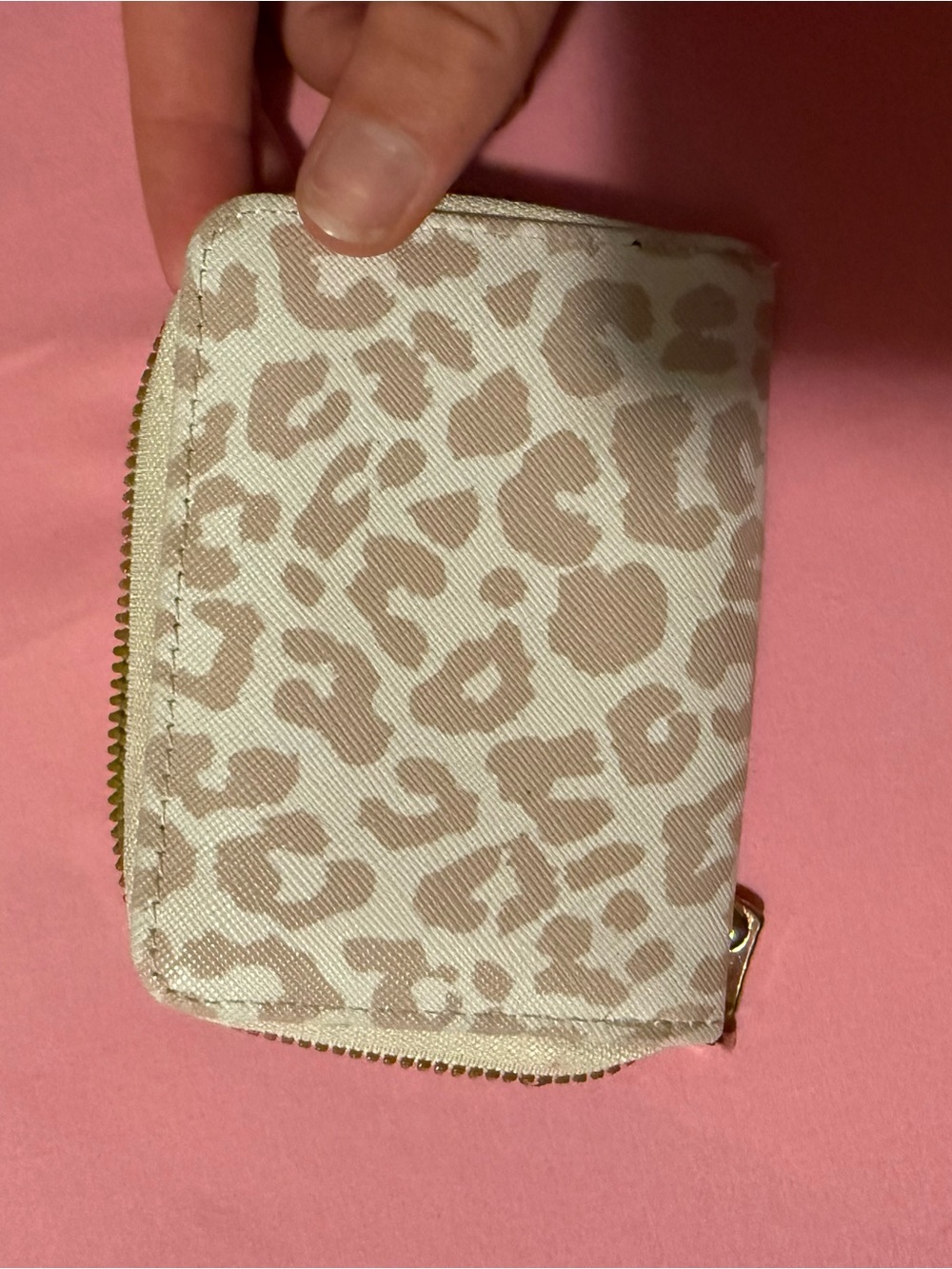 Leopard Print Compact Zip Wallet - Beige